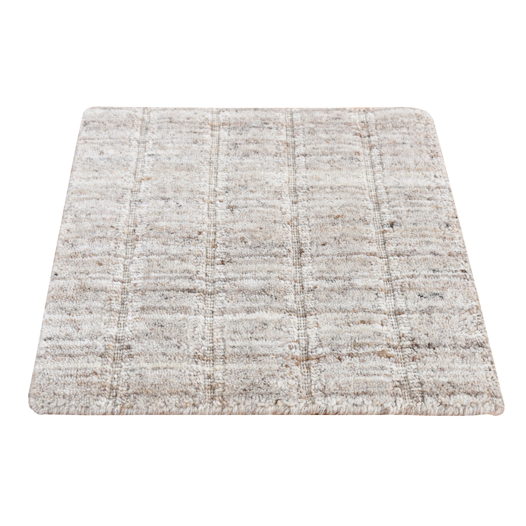 1'5"x1'6" Goose Gray, 100% Wool, Hand Loomed, Thick and Soft, Modern Design, Oriental Rug 